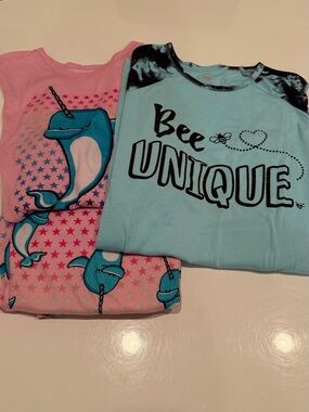 Justice Bee Unique Light Blue Graphic Nightgown & Pink Narwhal Pajama Set